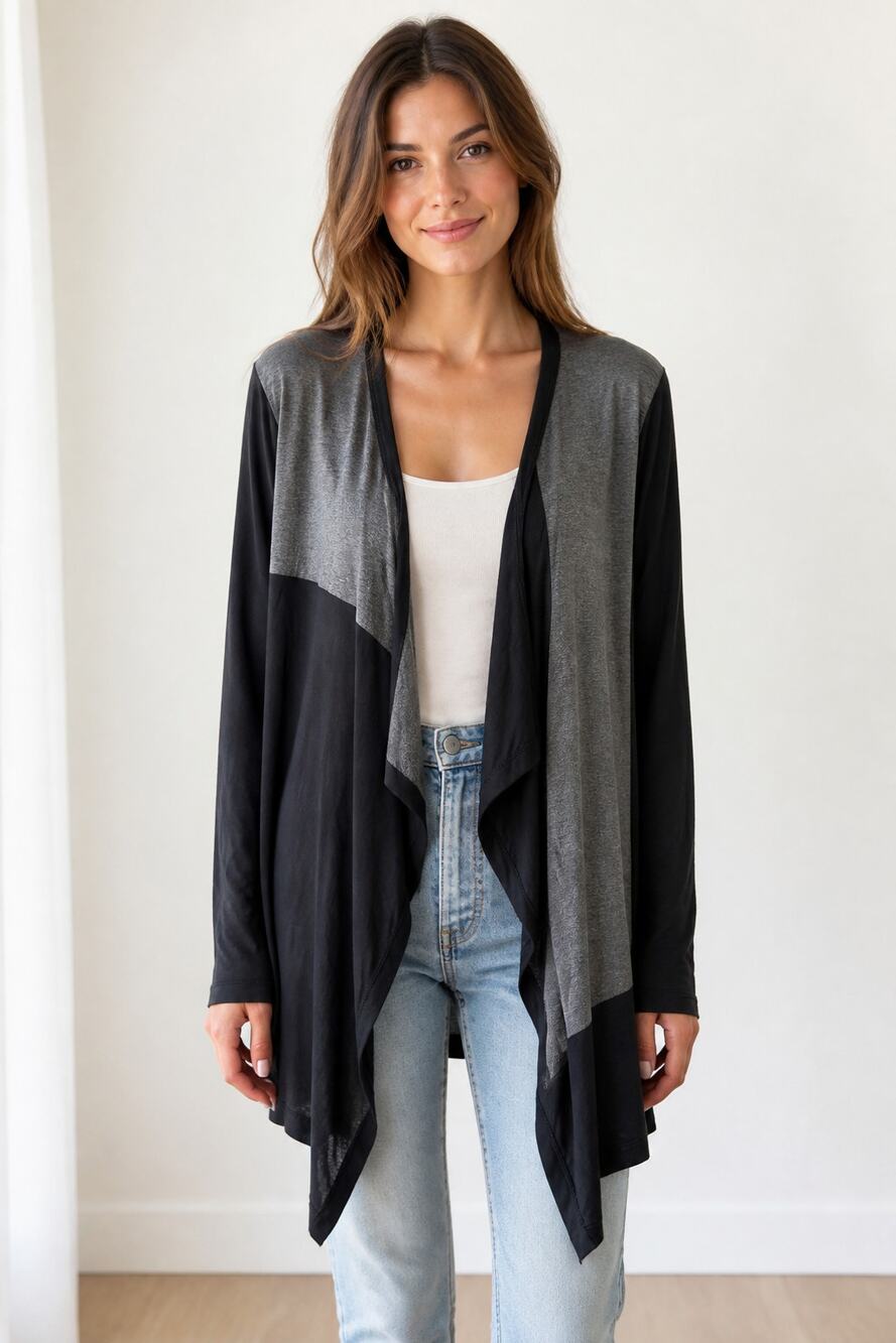 Adrienne Vittadini Women's Draped Open Front Cardigan Black Gray XL - Picture 1 of 9